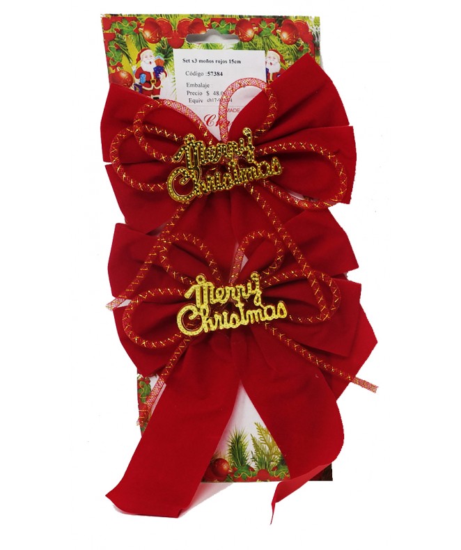 Set x2 moños rojos 15cm aprox + Merry christmas - 