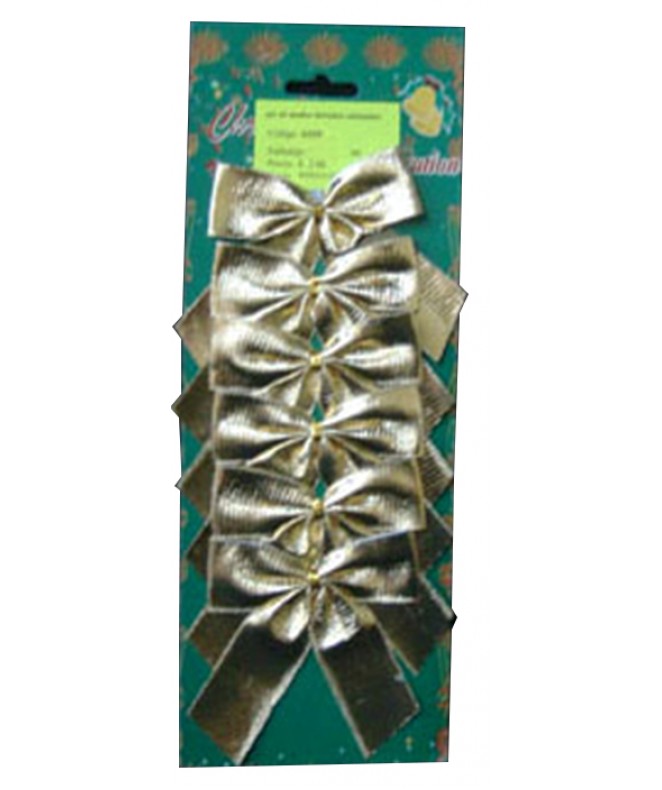 set x6 moños dorados satinados 7.5cm - NAVIDAD