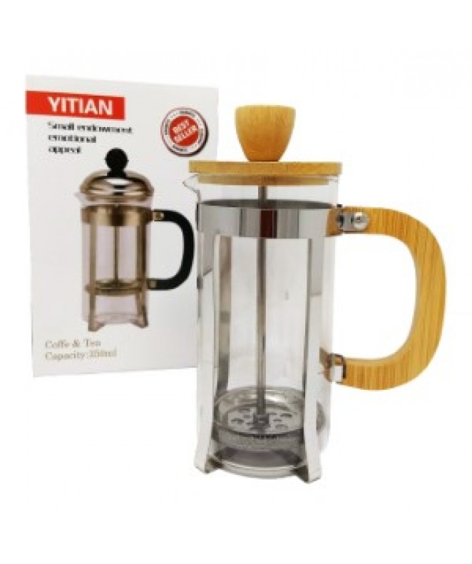 Cafetera vidrio + bamboo - 350ml aprox - DISCONTINUO