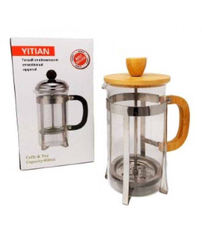 Cafetera vidrio + bamboo - 600ml aprox - DISCONTINUO