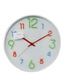 Reloj de pared plast. 30cm aprox-  nros de colores - RELOJES