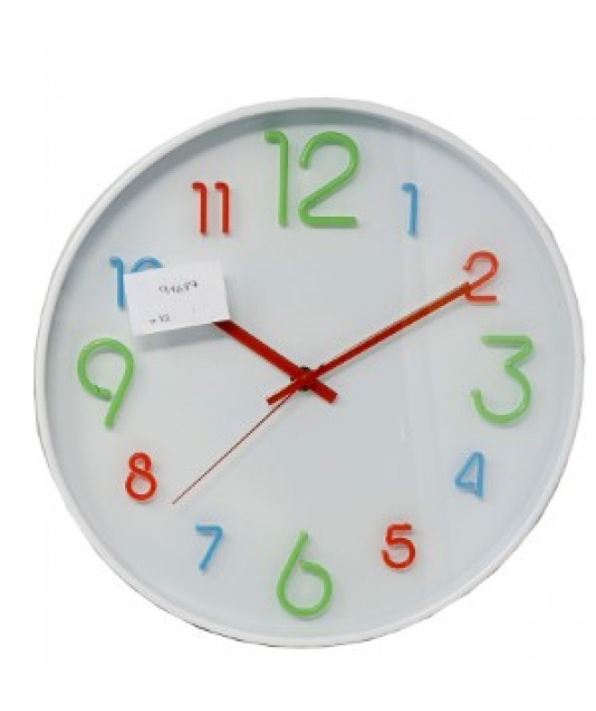 Reloj de pared plast. 30cm aprox-  nros de colores - RELOJES