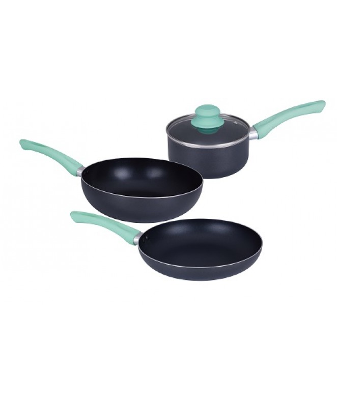 Jgo 4 pzs SENSE_VERDE-cacerola c/tapa 22+sarten 24 - TEFLON DISCONTINUO